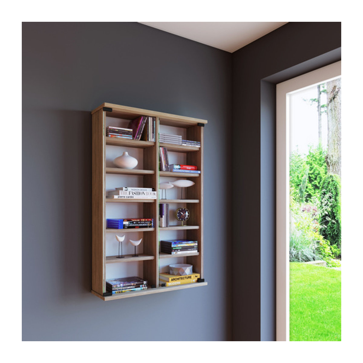 VCM Wandvitrine Zuntisa in Braun mit 2 ESG-Sicherheitsglastüren und 10 variablen Einlegeböden, H x B x T: 92 x 60 x 18 cm - Bild 1