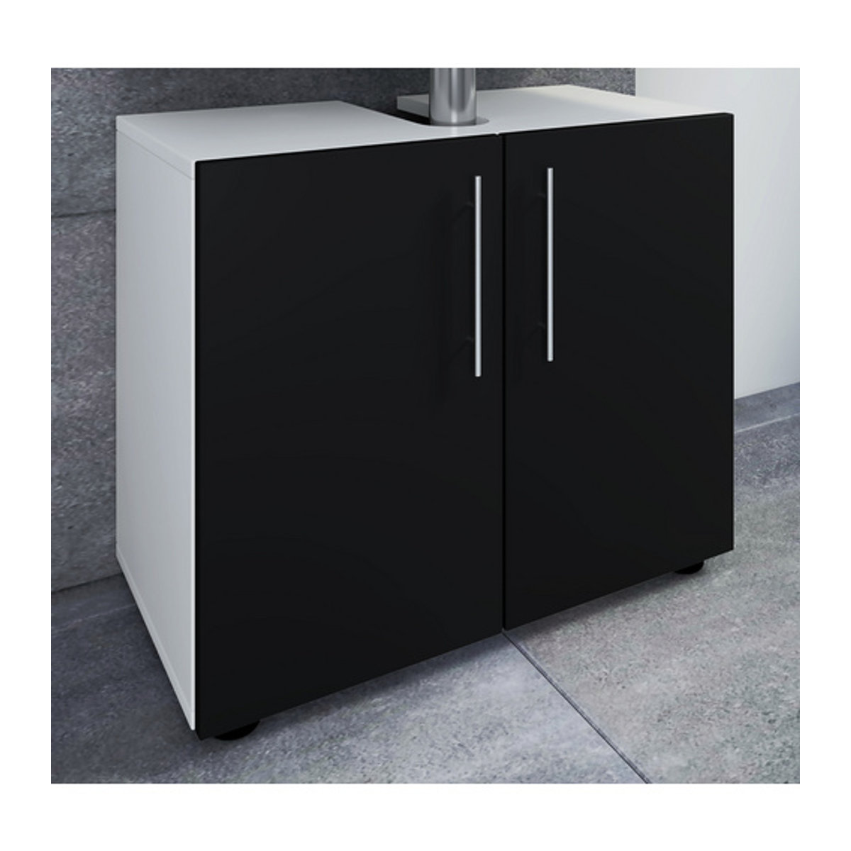 VCM Waschbeckenunterschrank Flandu in Schwarz/Weiß aus Holzwerkstoff mit Drehtüren, B/H/T: 60 x 51 x 30 cm - Bild 2