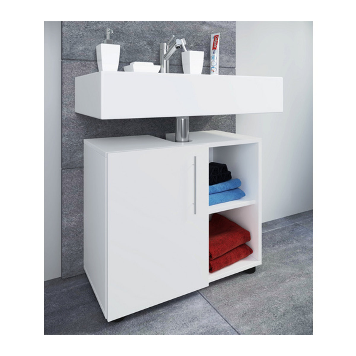 VCM Waschbeckenunterschrank Flandu in Weiß aus Holzwerkstoff und Glas, B/H/T: 60,2 x 50,7 x 29,6 cm - Bild 3