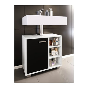 VCM Waschbeckenunterschrank Zalo aus Holzwerkstoff mit Drehtüren, Schwarz/Weiß, B/H/T: 60 x 54,8 x 30 cm