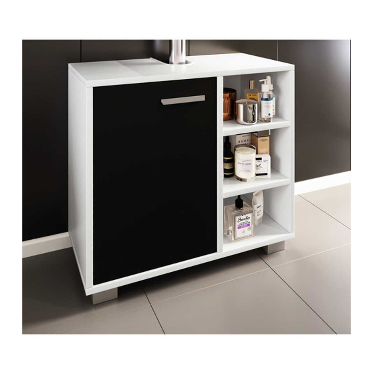 VCM Waschbeckenunterschrank Zalo aus Holzwerkstoff mit Drehtüren, Schwarz/Weiß, B/H/T: 60 x 54,8 x 30 cm - Bild 2