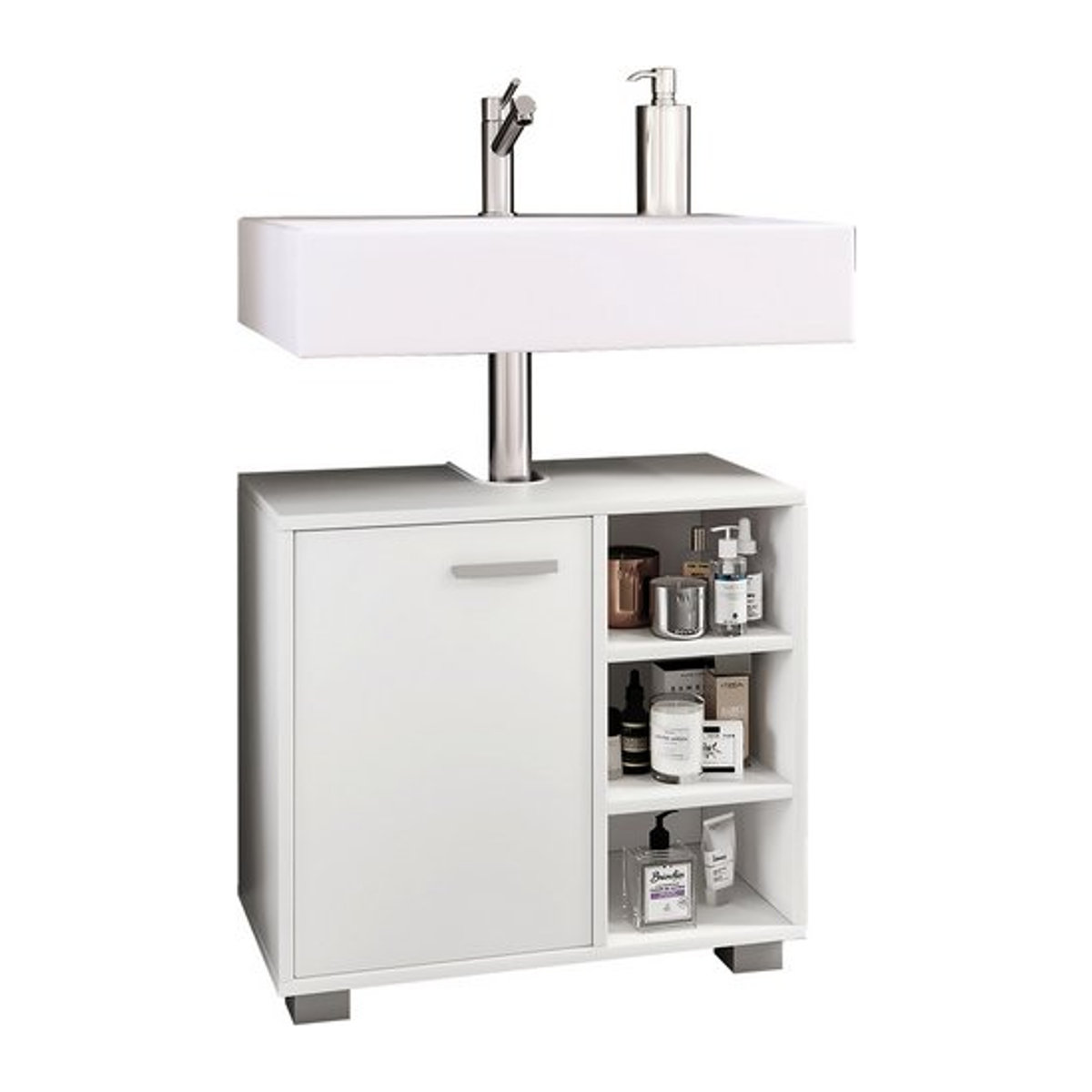 VCM Waschbeckenunterschrank Zalo in Weiß aus Holzwerkstoff mit Drehtüren, B/H/T: 60 x 55 x 30 cm - Bild 1