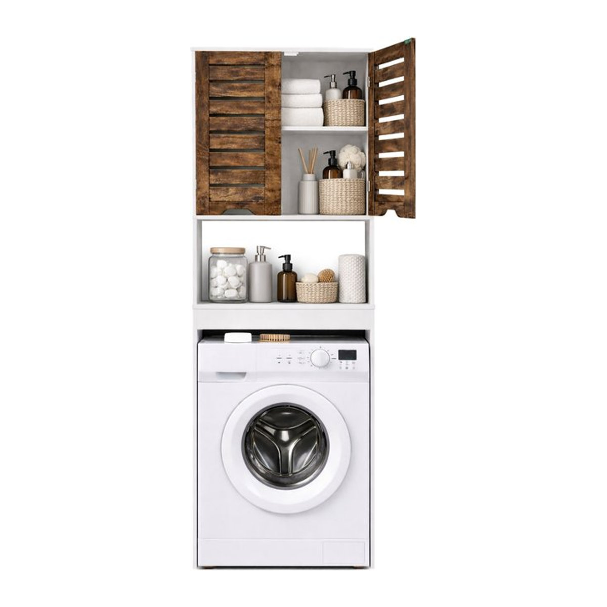 VCM Waschmaschinenschrank Flonali in Weiß mit Drehtüren und verstellbaren Regalen, H x B x T: 179 x 63 x 23 cm - Bild 1