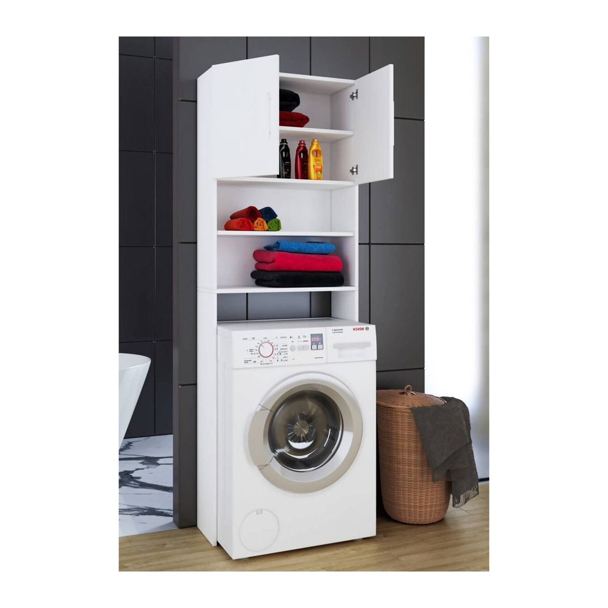 VCM Waschmaschinenschrank Jutas Überbauschrank aus Metall in Weiß B/T/H: 64 x 20 x 185 cm - Bild 4