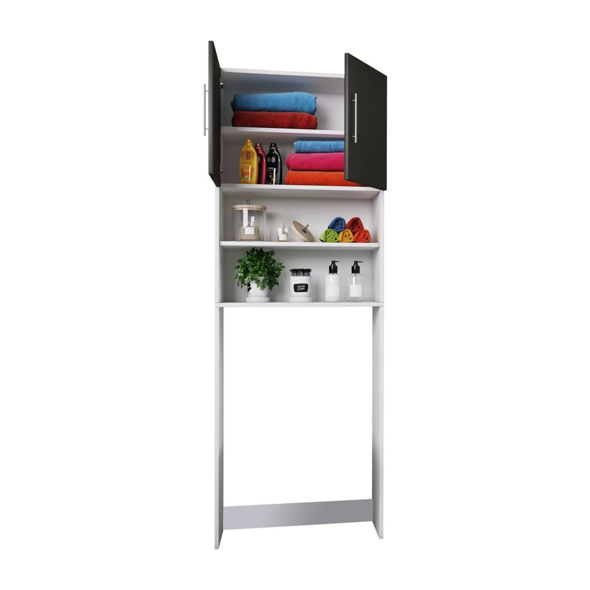 VCM Waschmaschinenschrank Jutas Überbauschrank für Bad und Waschküche Weiß Schwarz B/H/T: 64 x 190 x 25 cm - Bild 3