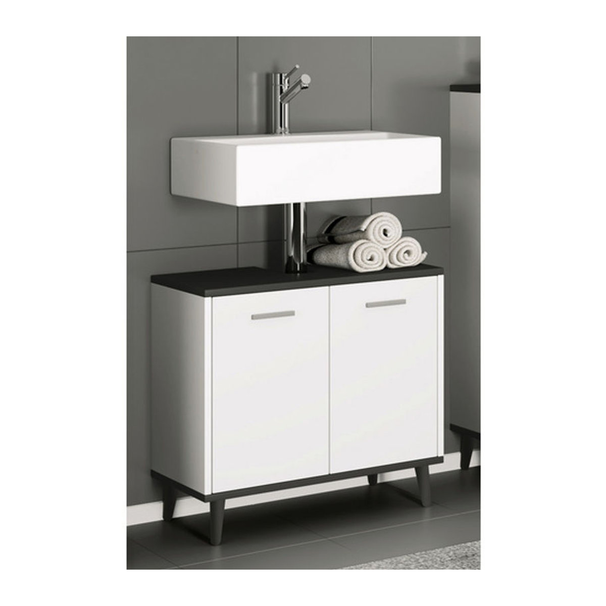 VCM Waschtischunterschrank in Grau mit Drehtüren, B/H/T: 59,9 x 56 x 28 cm - Bild 2