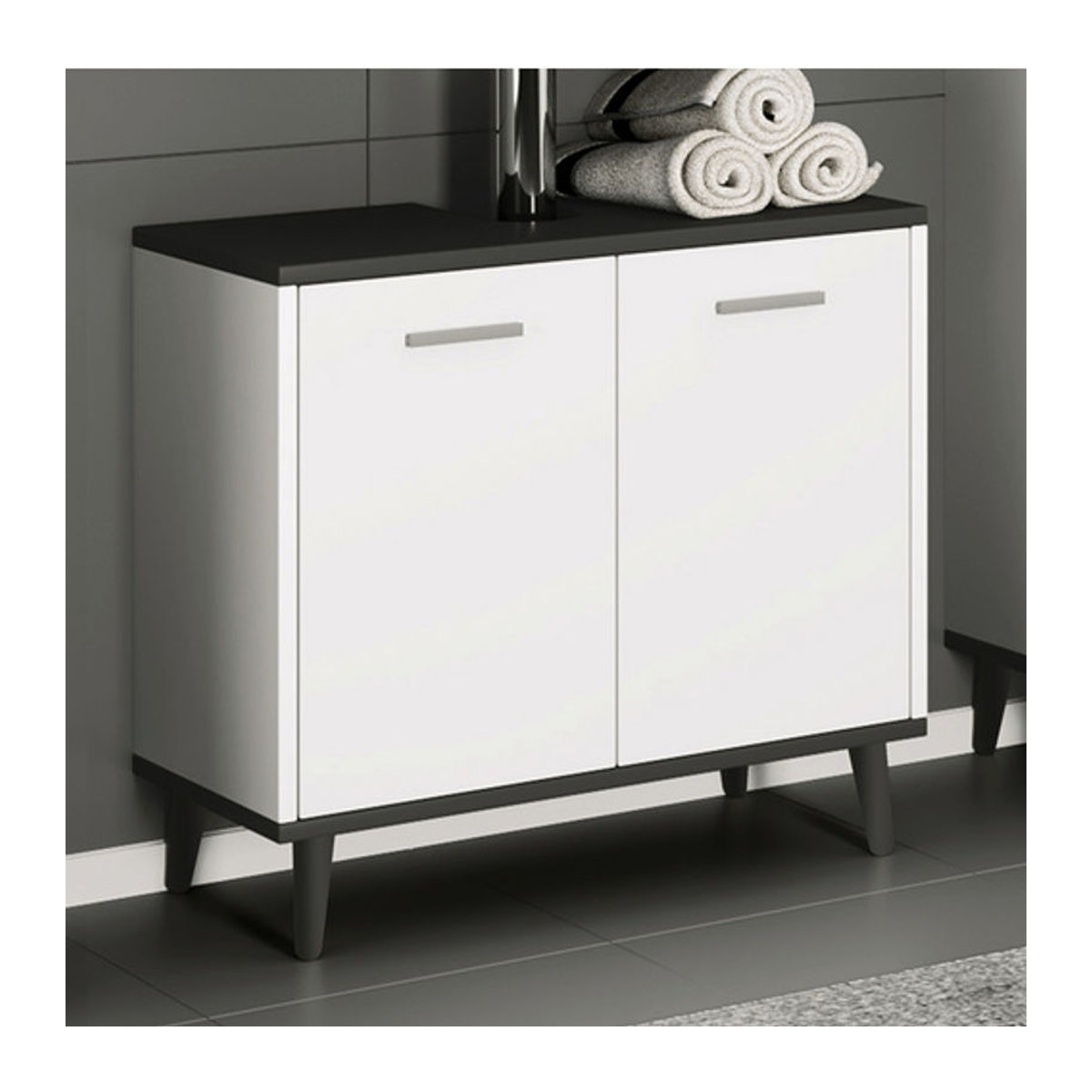 VCM Waschtischunterschrank in Grau mit Drehtüren, B/H/T: 59,9 x 56 x 28 cm - Bild 3
