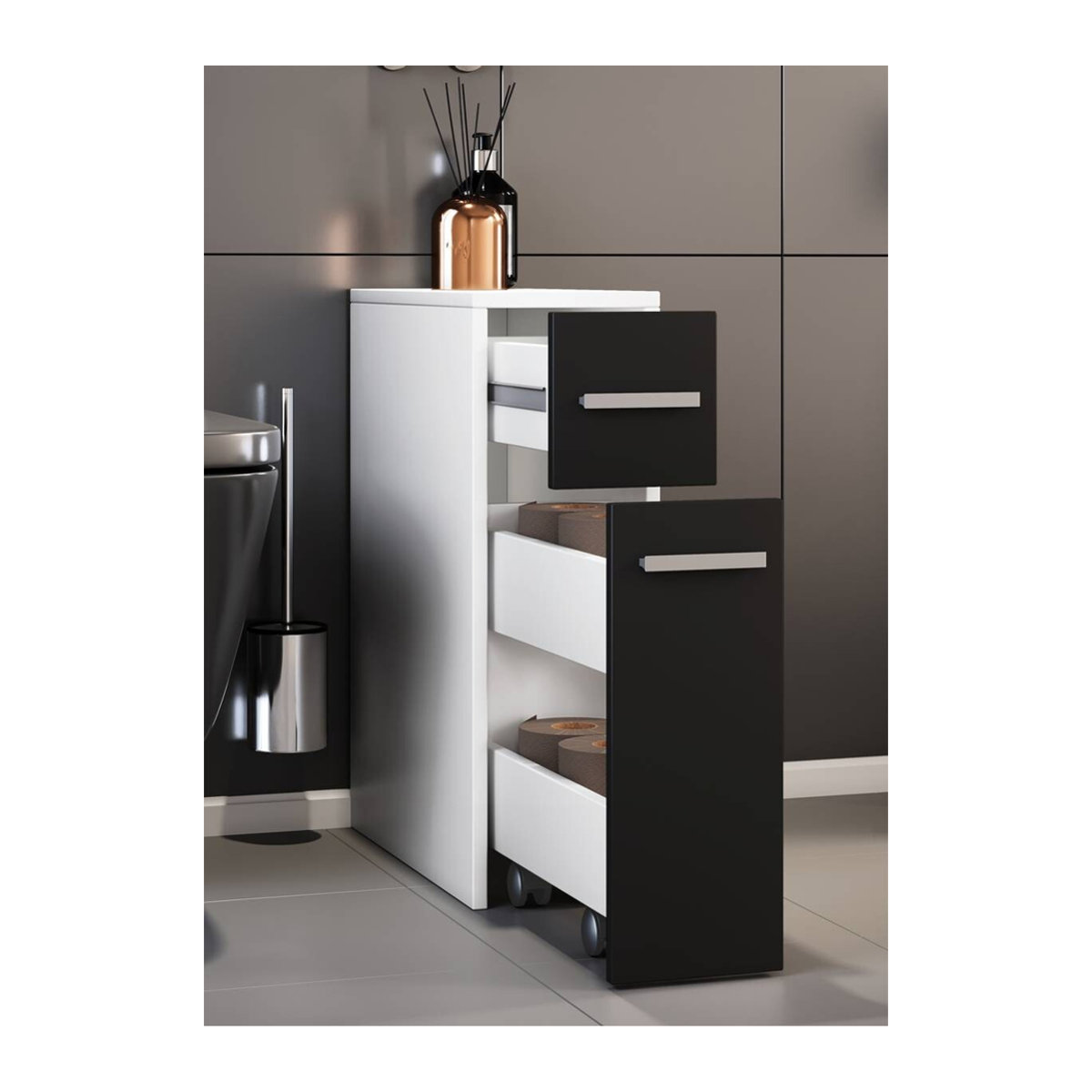 VCM Waschtischunterschrank Zalo aus Holzwerkstoff in Schwarz/Weiß, B/H/T: 45 x 61 x 20 cm - Bild 3