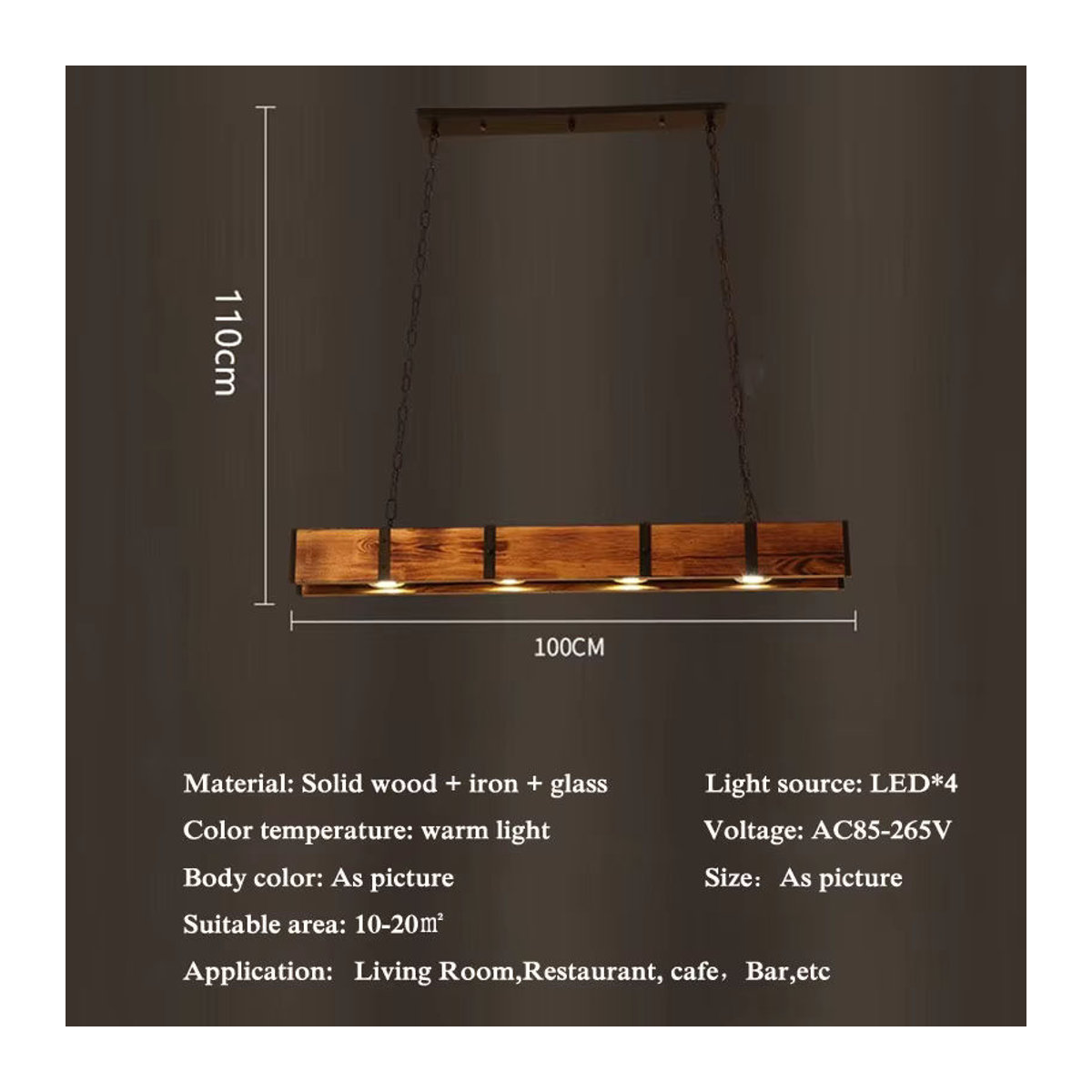 Vecli Pendelleuchte im Industrial Retro Stil aus Holz mit LED-Beleuchtung in Braun - Bild 2