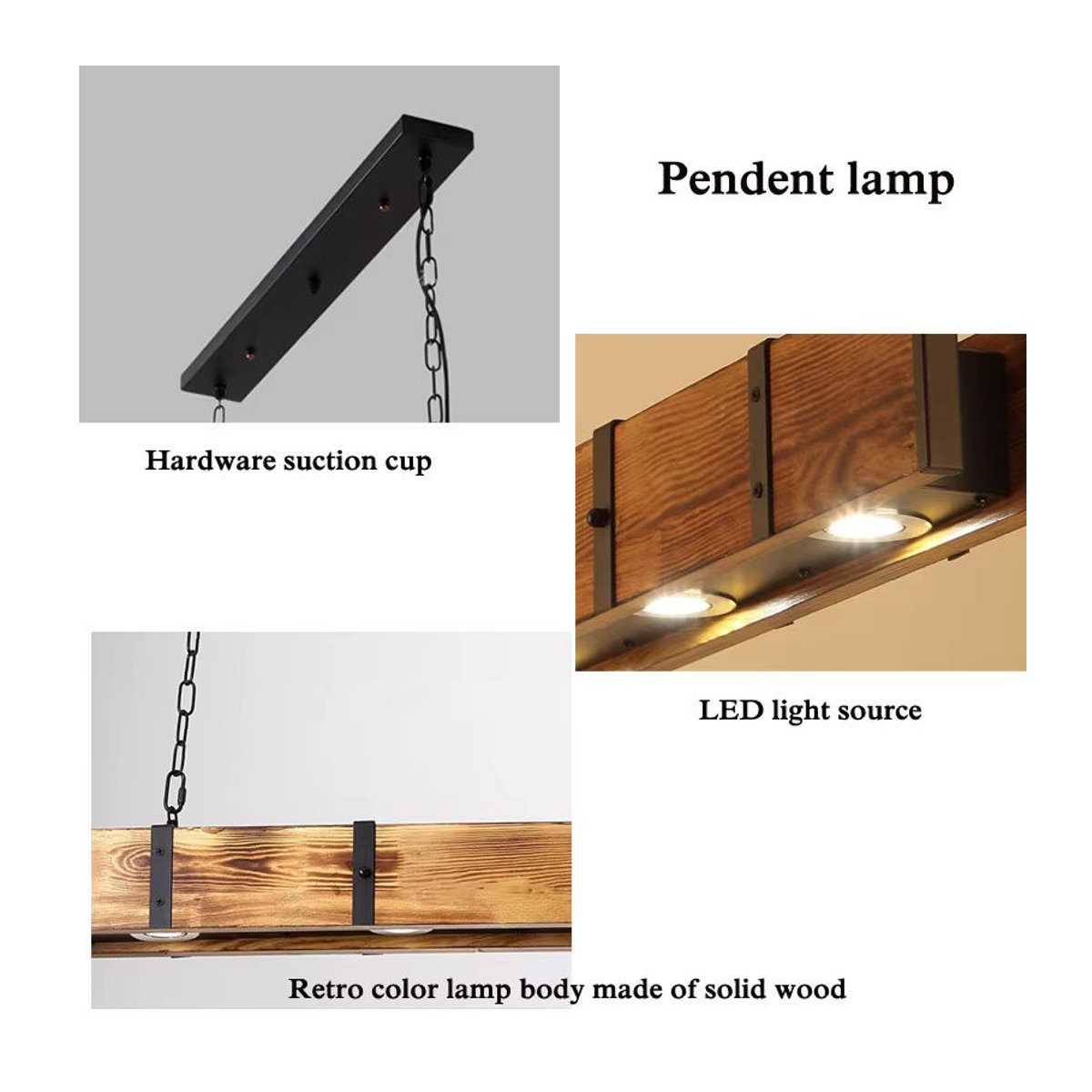 Vecli Pendelleuchte im Industrial Retro Stil aus Holz mit LED-Beleuchtung in Braun - Bild 4