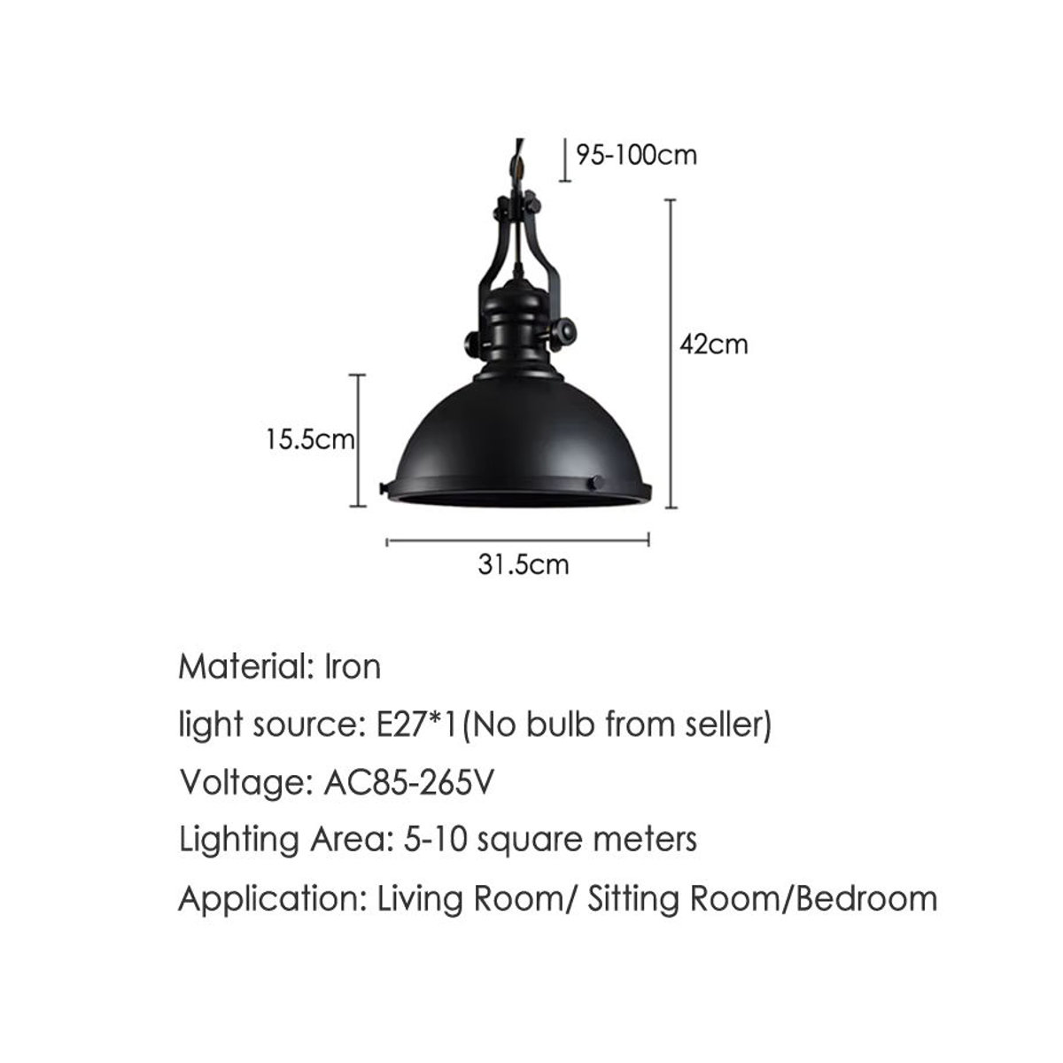 Vecli Pendelleuchte im Loft Retro American Industrial Design aus Metall in Schwarz - Bild 3