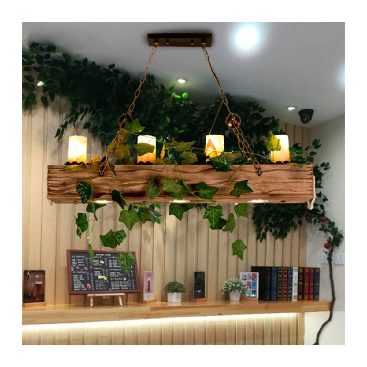 Vecli Pendelleuchte im Retro-Industrie-Stil aus Holz mit LED in Braun - Bild 1