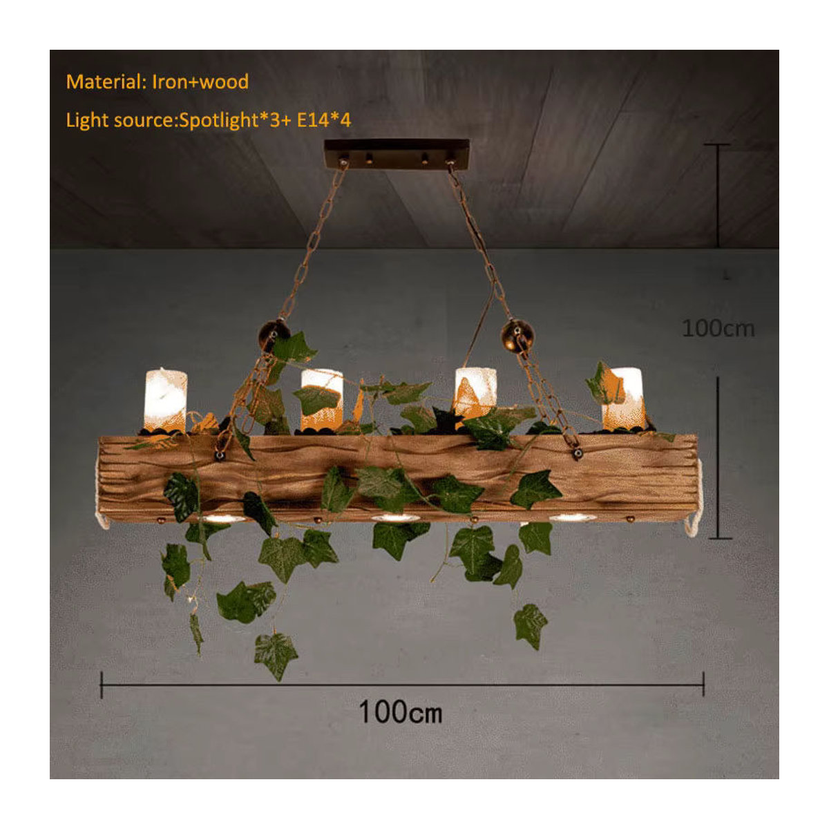 Vecli Pendelleuchte im Retro-Industrie-Stil aus Holz mit LED in Braun - Bild 2