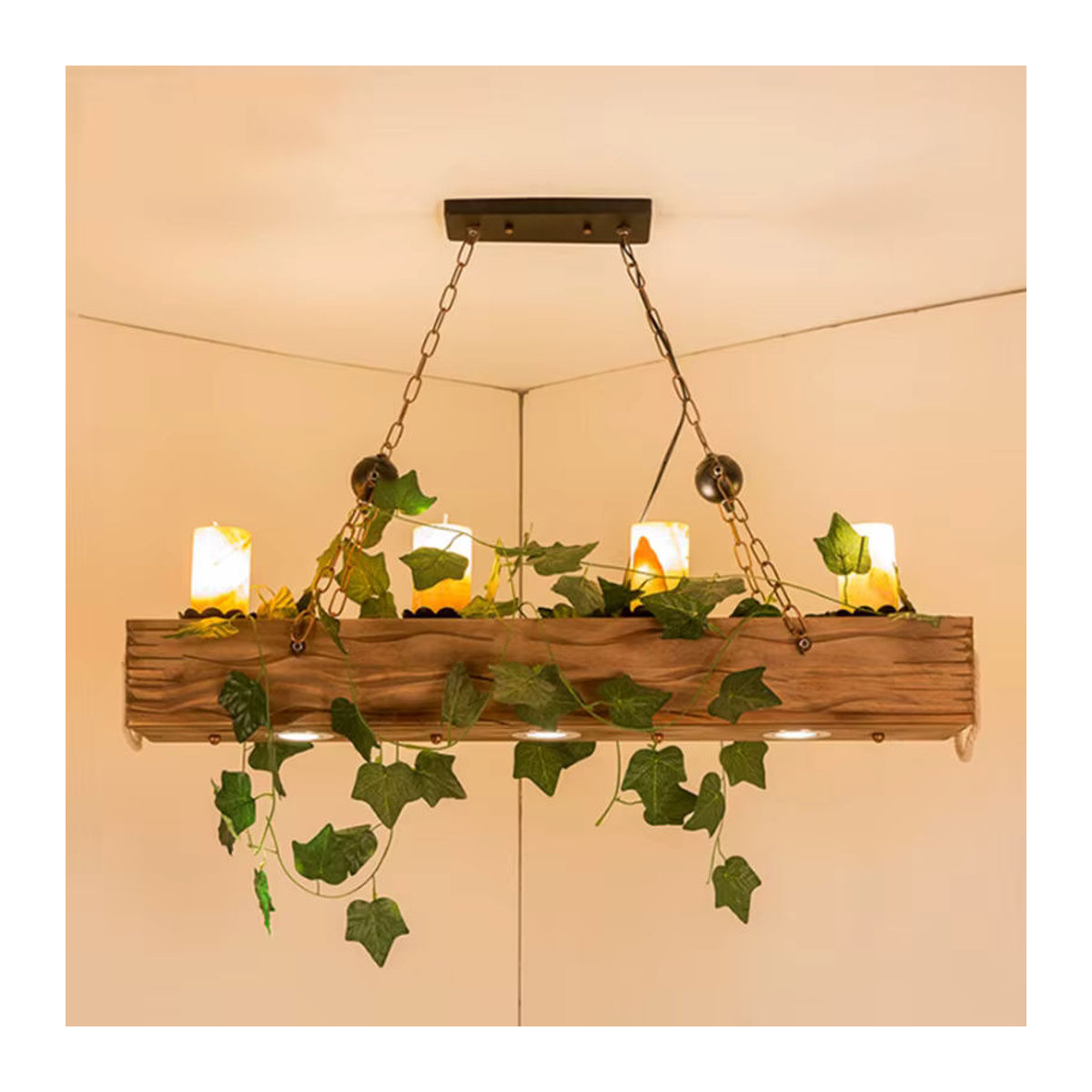 Vecli Pendelleuchte im Retro-Industrie-Stil aus Holz mit LED in Braun - Bild 3