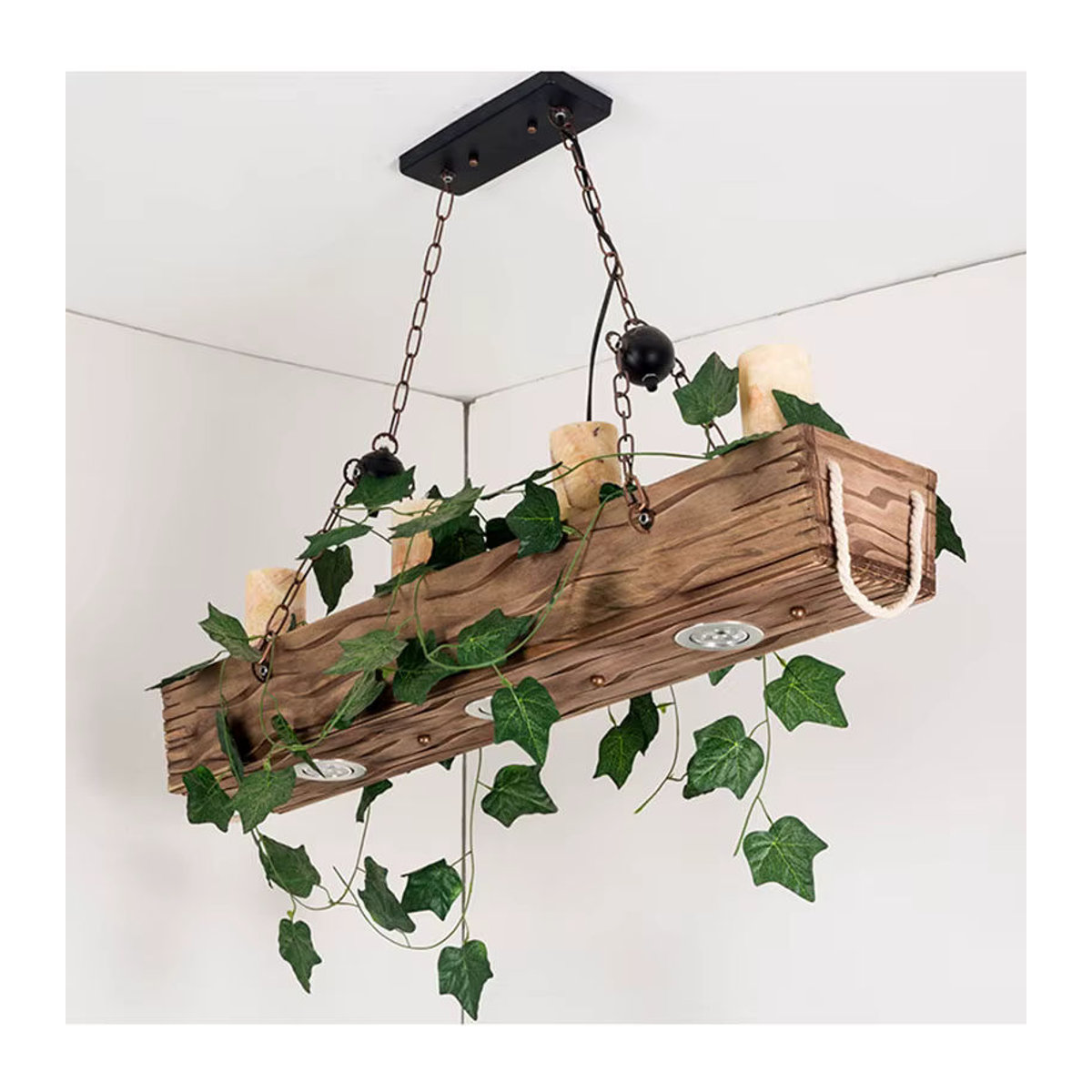 Vecli Pendelleuchte im Retro-Industrie-Stil aus Holz mit LED in Braun - Bild 4