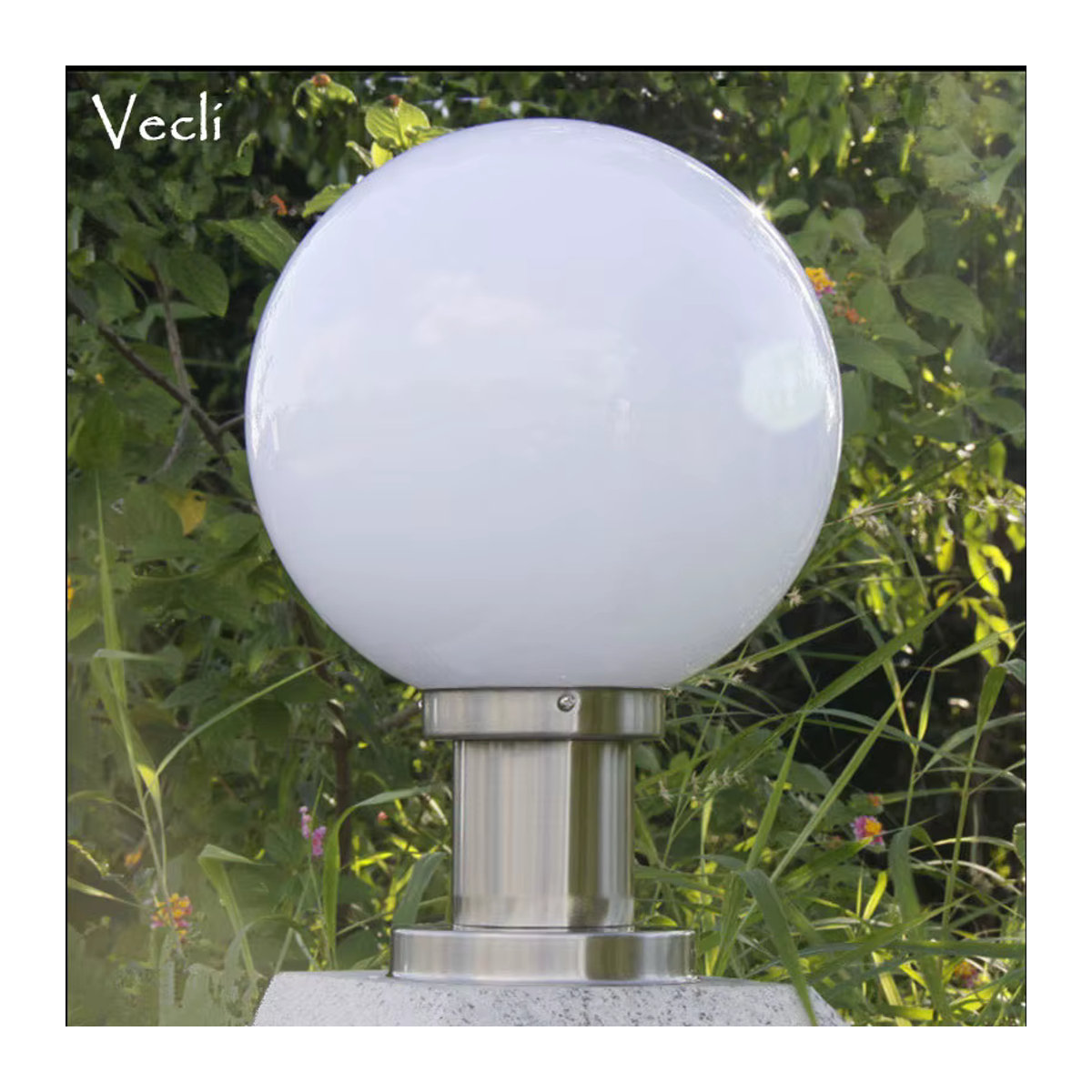Vecli Pollerleuchte aus Edelstahl in Silber für den Außenbereich, moderne kugelförmige Kapitelleuchte für Garten, Park und Landschaftsbau - Bild 2