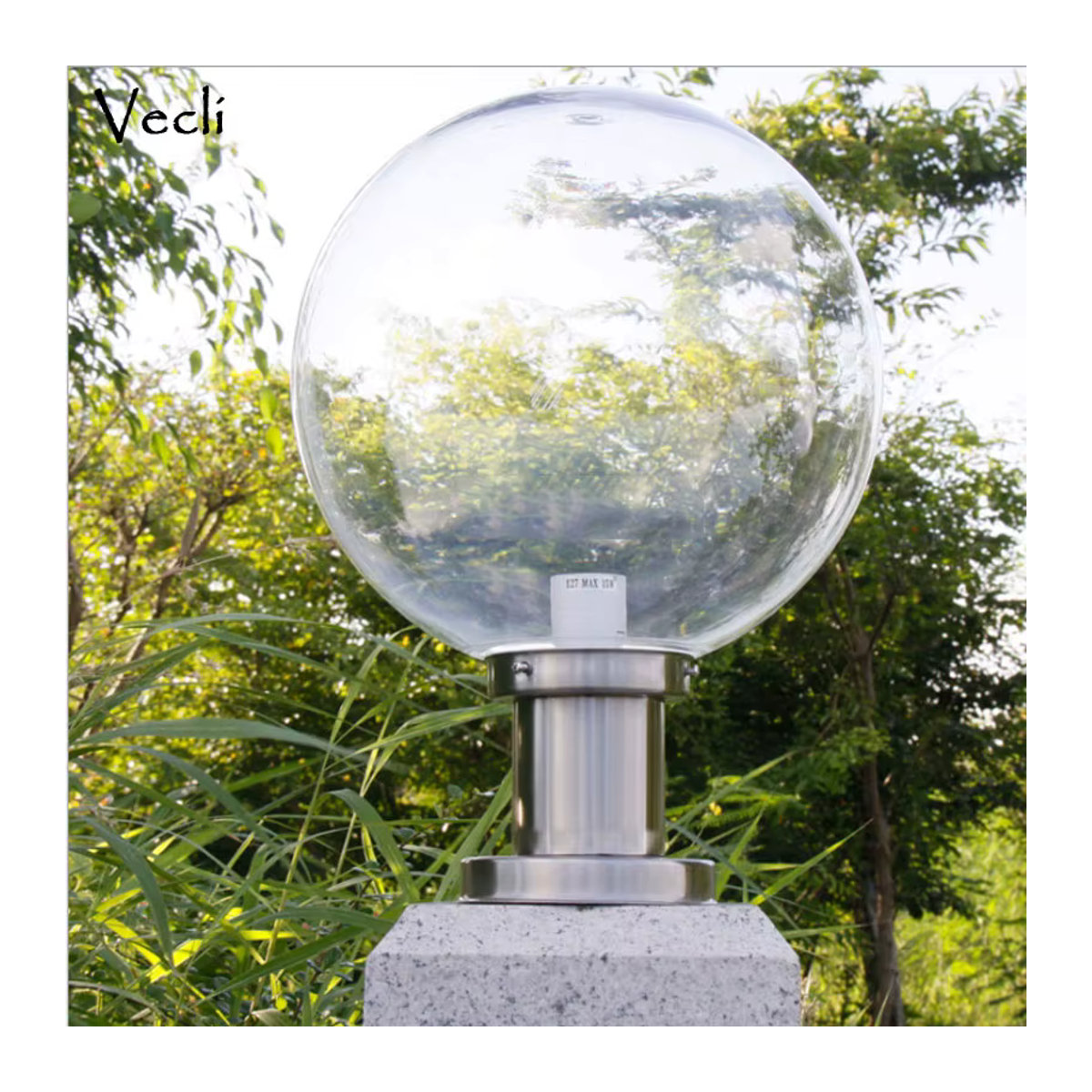Vecli Pollerleuchte aus Edelstahl in Silber für den Außenbereich, moderne kugelförmige Kapitelleuchte für Garten, Park und Landschaftsbau - Bild 3