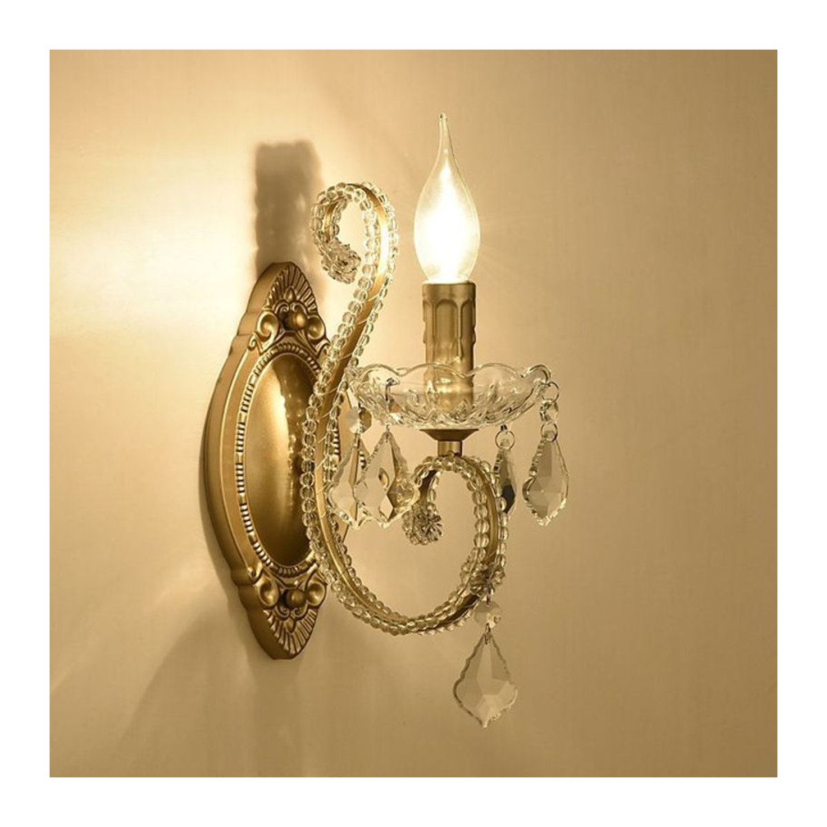 Vecli Wandleuchte im französischen Landhausstil aus Kristall und Metall für Schlafzimmer, Wohnzimmer und Flur - Bild 1