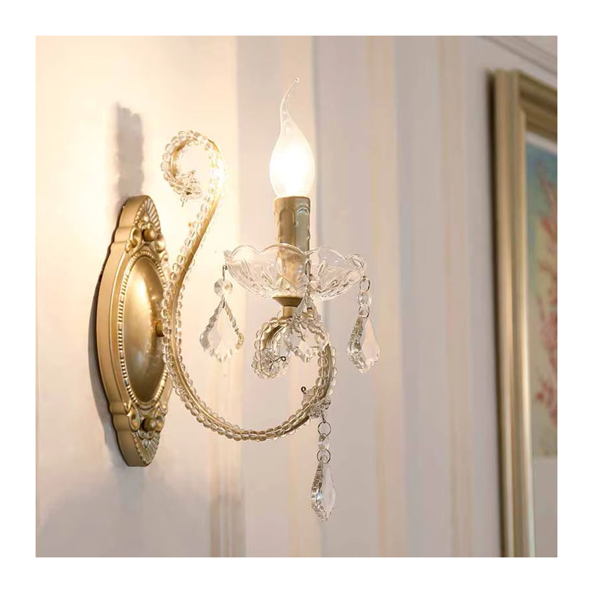 Vecli Wandleuchte im französischen Landhausstil aus Kristall und Metall für Schlafzimmer, Wohnzimmer und Flur - Bild 2