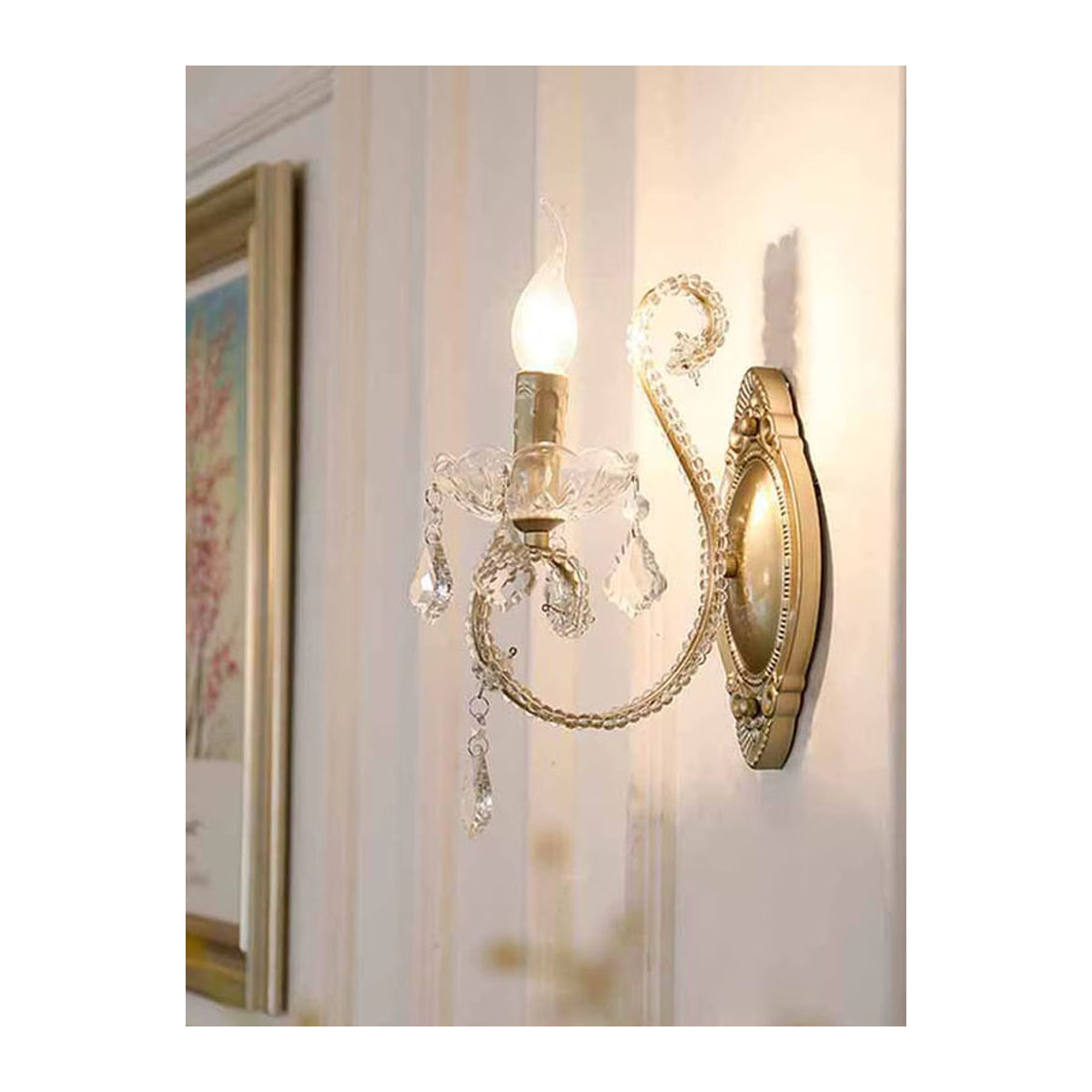 Vecli Wandleuchte im französischen Landhausstil aus Kristall und Metall für Schlafzimmer, Wohnzimmer und Flur - Bild 5