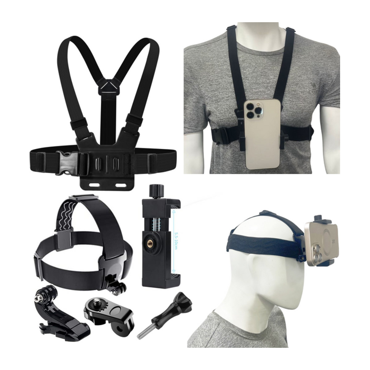 VeFly 6-teiliges Action-Kamera-Set mit Kopfgurt und Brustgurt-Halterung für GoPro und Osmo - Bild 1