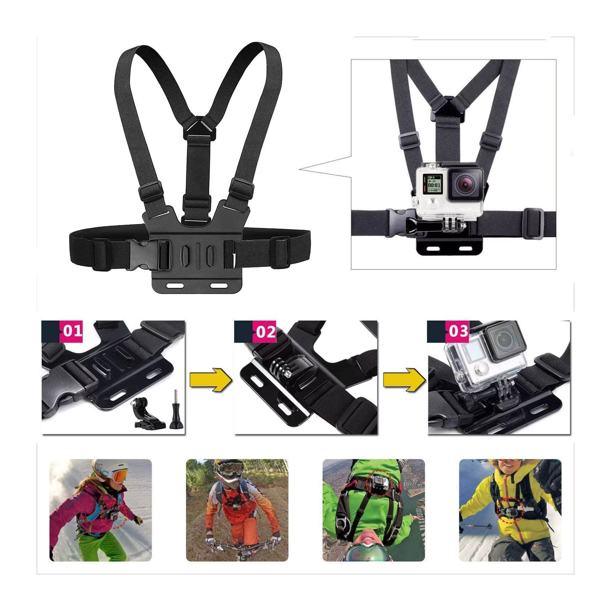 VeFly 6-teiliges Action-Kamera-Set mit Kopfgurt und Brustgurt-Halterung für GoPro und Osmo - Bild 3