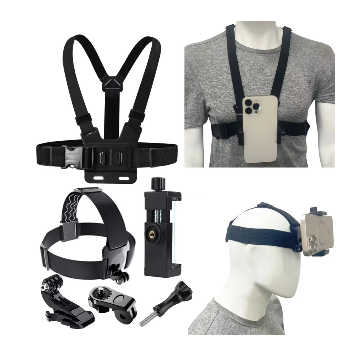 VeFly 6-teiliges Action-Kamera-Set mit Kopfgurt und Brustgurt-Halterung für GoPro und Osmo - Bild 4