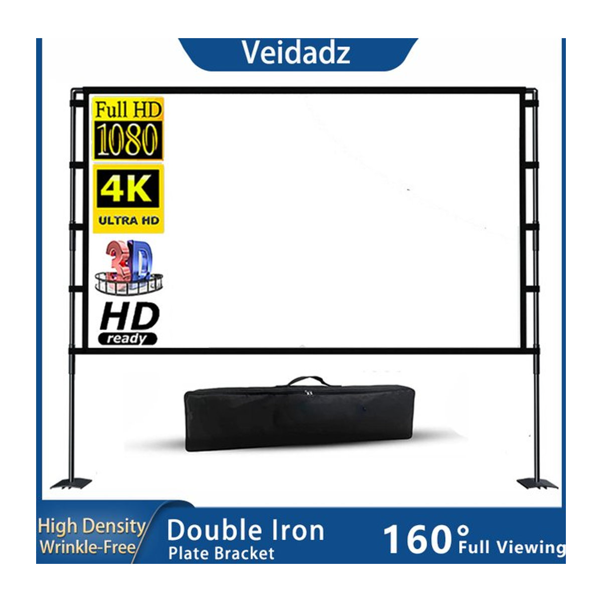 Veidadz Projektionswand mit Ständer in Weiß, faltbare Leinwand aus Metall für 84, 100 oder 120 Zoll mit Tragetasche - Bild 1