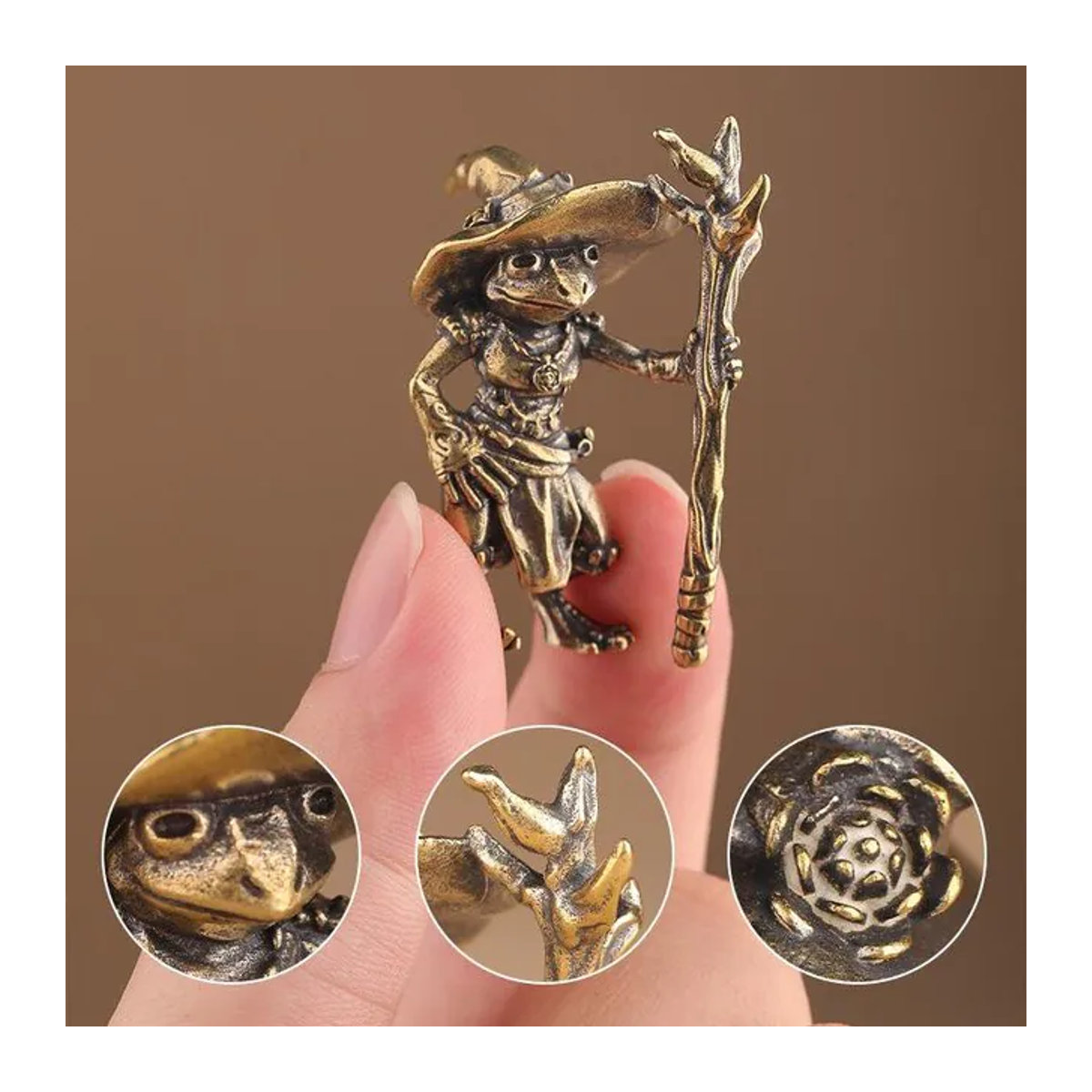 Velishy Vintage-Messingfigur Frosch-Zauberer in Gold als Metall-Miniatur für Schreibtisch und Dekoration - Bild 1