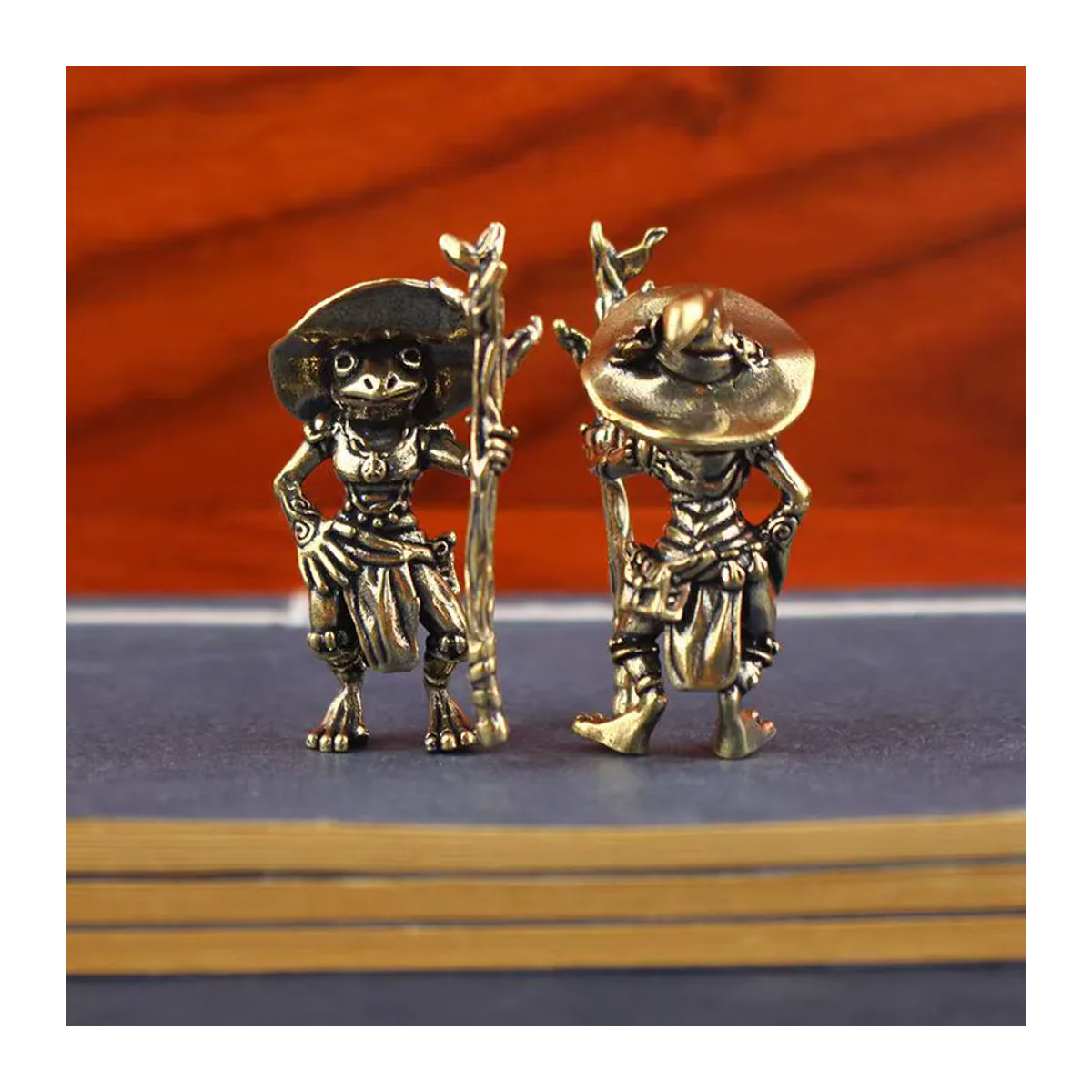 Velishy Vintage-Messingfigur Frosch-Zauberer in Gold als Metall-Miniatur für Schreibtisch und Dekoration - Bild 2