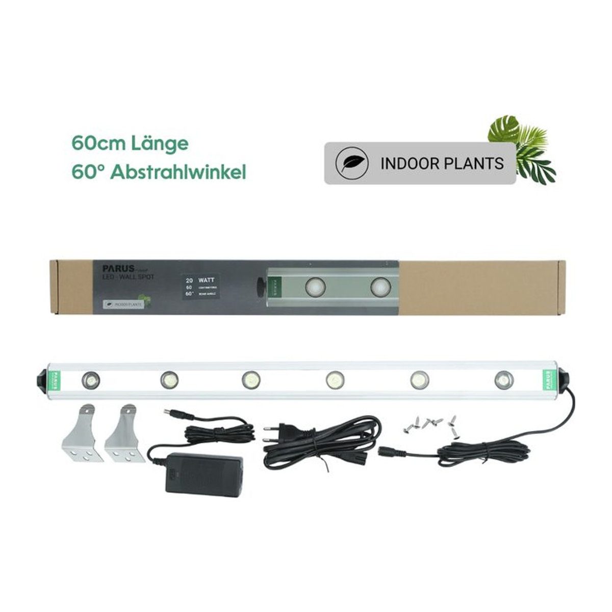 Venso Parus Wall Spot LED Wachstumslampe Weiß 60cm mit 60 Grad Abstrahlwinkel für Zimmerpflanzen und Wandbegrünung - Bild 1