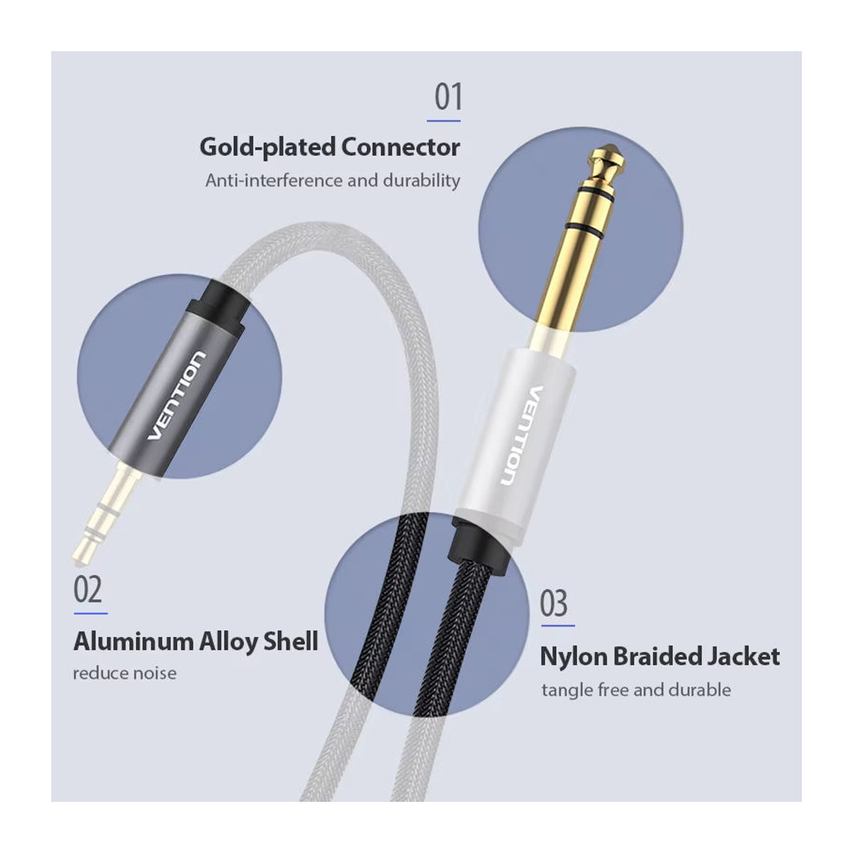 Vention Audio Adapter Aux-Kabel Schwarz 3,5mm auf 6,35mm vergoldet - Bild 5