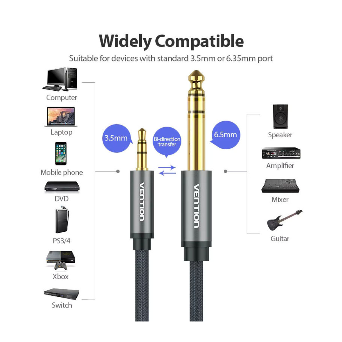 Vention Audio Adapter Aux-Kabel Schwarz 3,5mm auf 6,35mm vergoldet - Bild 6
