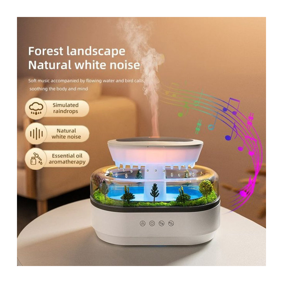 VENUSWING Aromatherapie-Diffusor mit simuliertem Regentropfen-Effekt und Musik in Waldgrün - Bild 1
