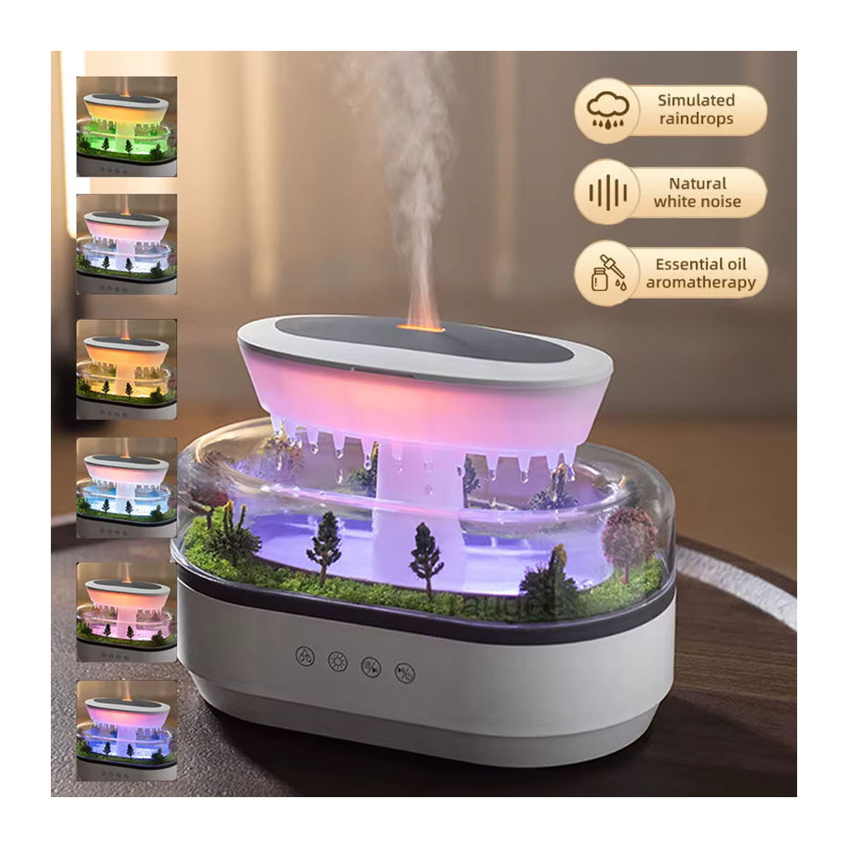 VENUSWING Aromatherapie-Diffusor mit simuliertem Regentropfen-Effekt und Musik in Waldgrün - Bild 2