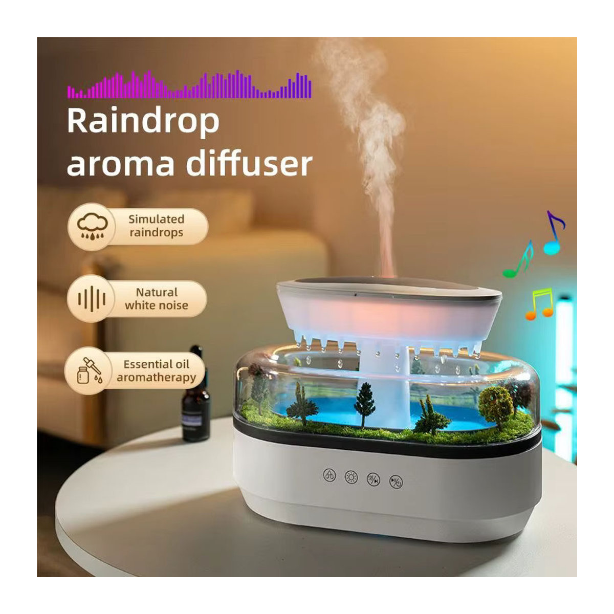 VENUSWING Aromatherapie-Diffusor mit simuliertem Regentropfen-Effekt und Musik in Waldgrün - Bild 3