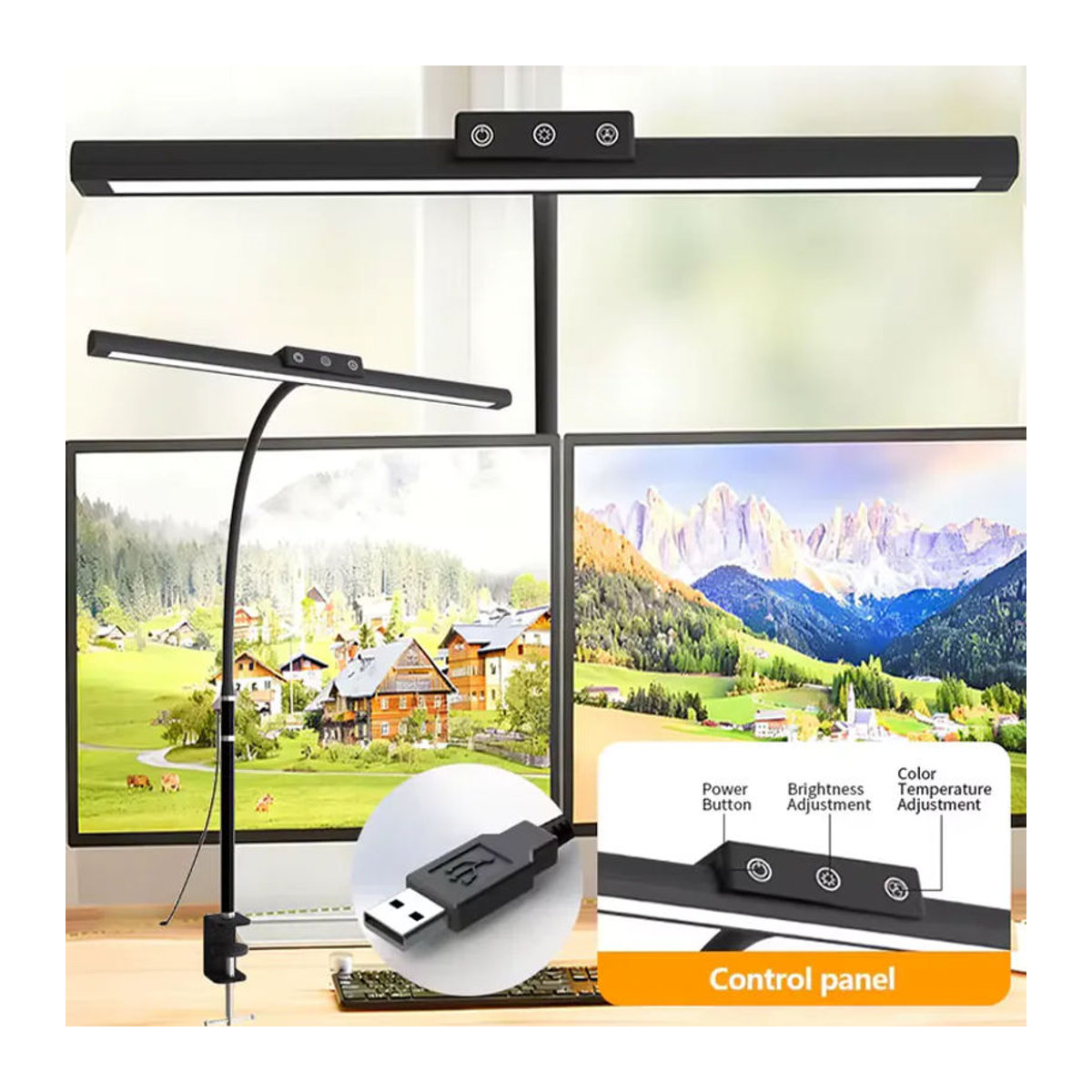 VENUSWING Dimmbare LED-Schreibtischlampe mit flexiblem Schwanenhals und Clip-on Funktion in Schwarz - Bild 2