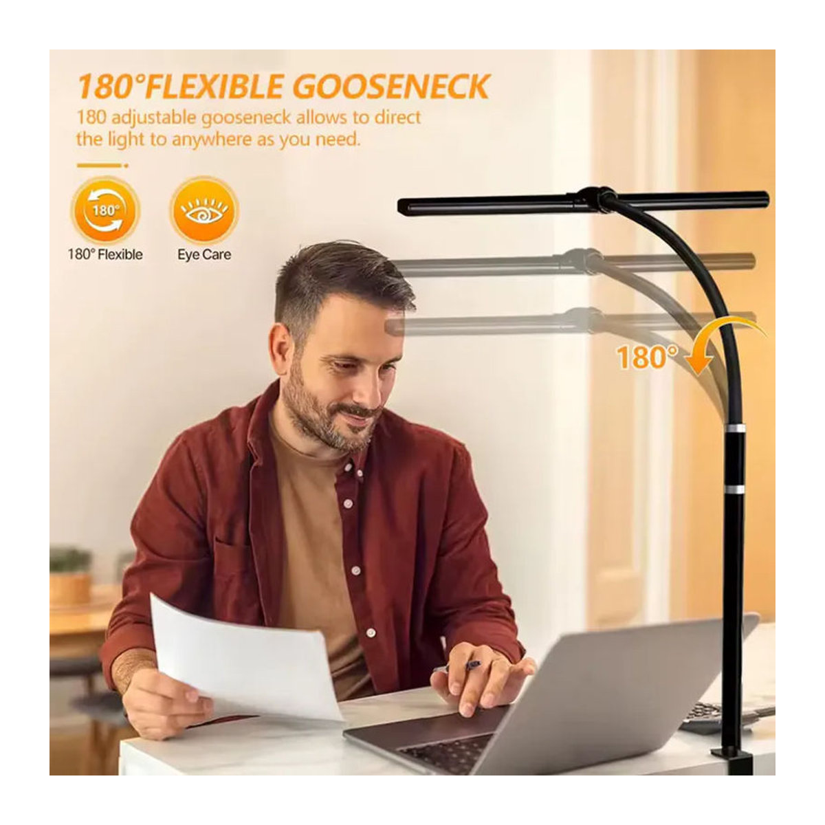 VENUSWING Dimmbare LED-Schreibtischlampe mit flexiblem Schwanenhals und Clip-on Funktion in Schwarz - Bild 4