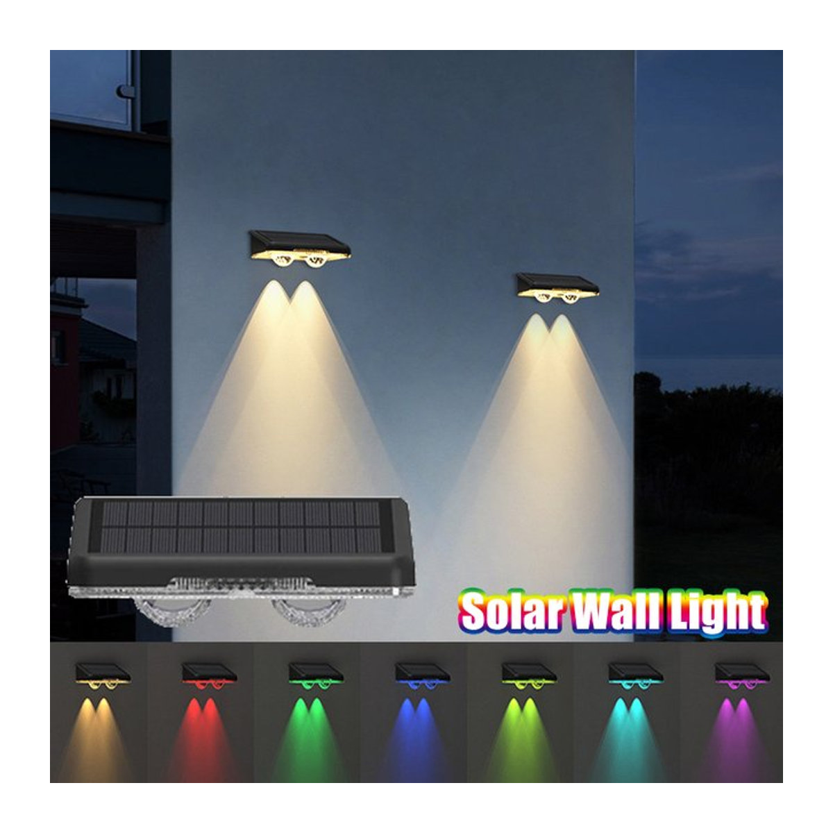 VENUSWING LED Solar Wandleuchte Schwarz mit 3 RGB Farben für Garten und Außenbereich - Bild 1