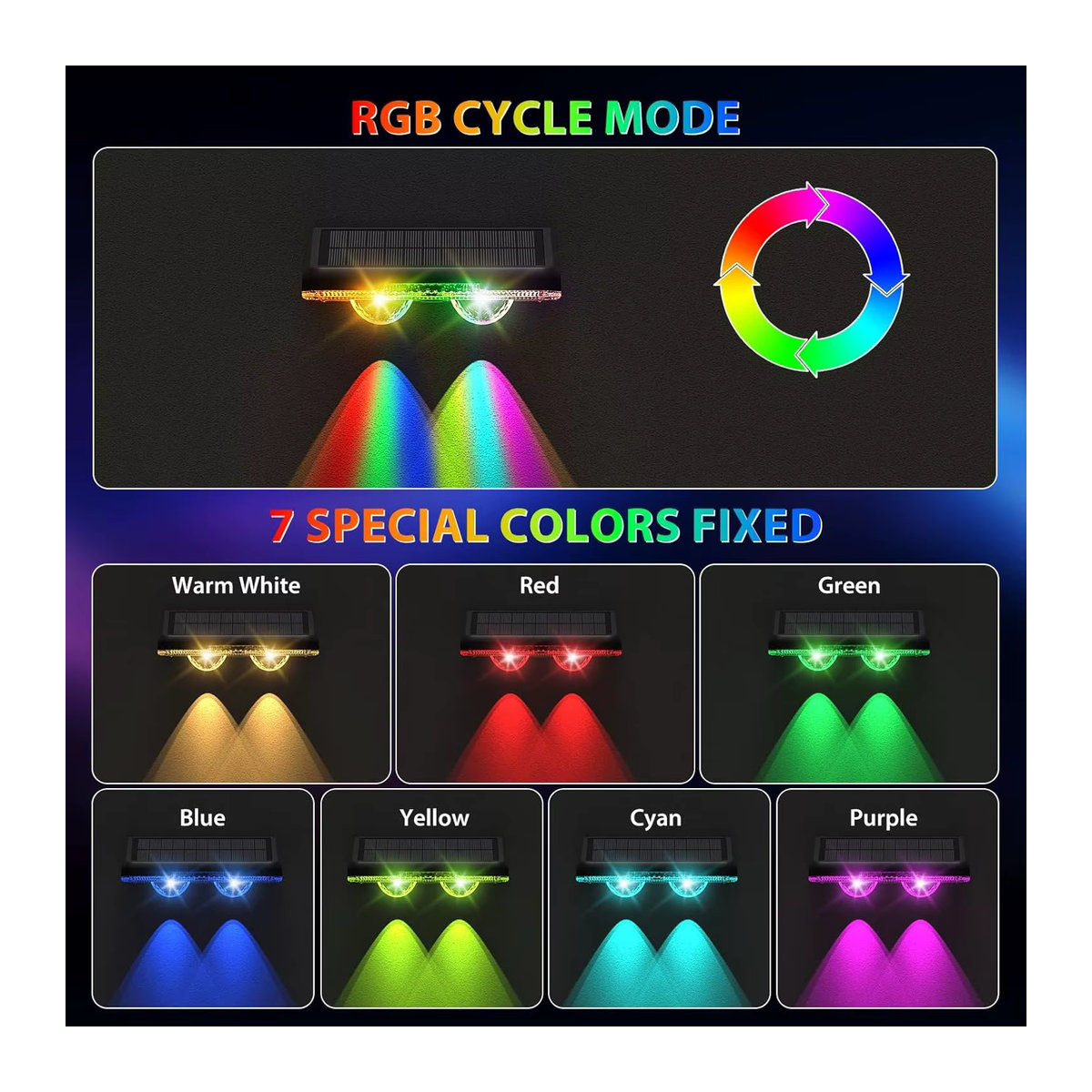 VENUSWING LED Solar Wandleuchte Schwarz mit 3 RGB Farben für Garten und Außenbereich - Bild 5
