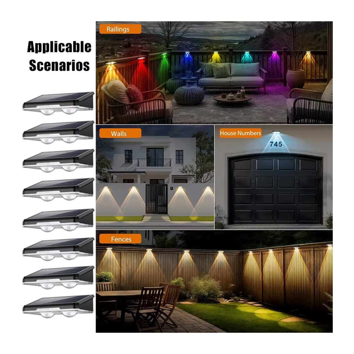 VENUSWING LED Solar Wandleuchte Schwarz mit 3 RGB Farben für Garten und Außenbereich - Bild 6