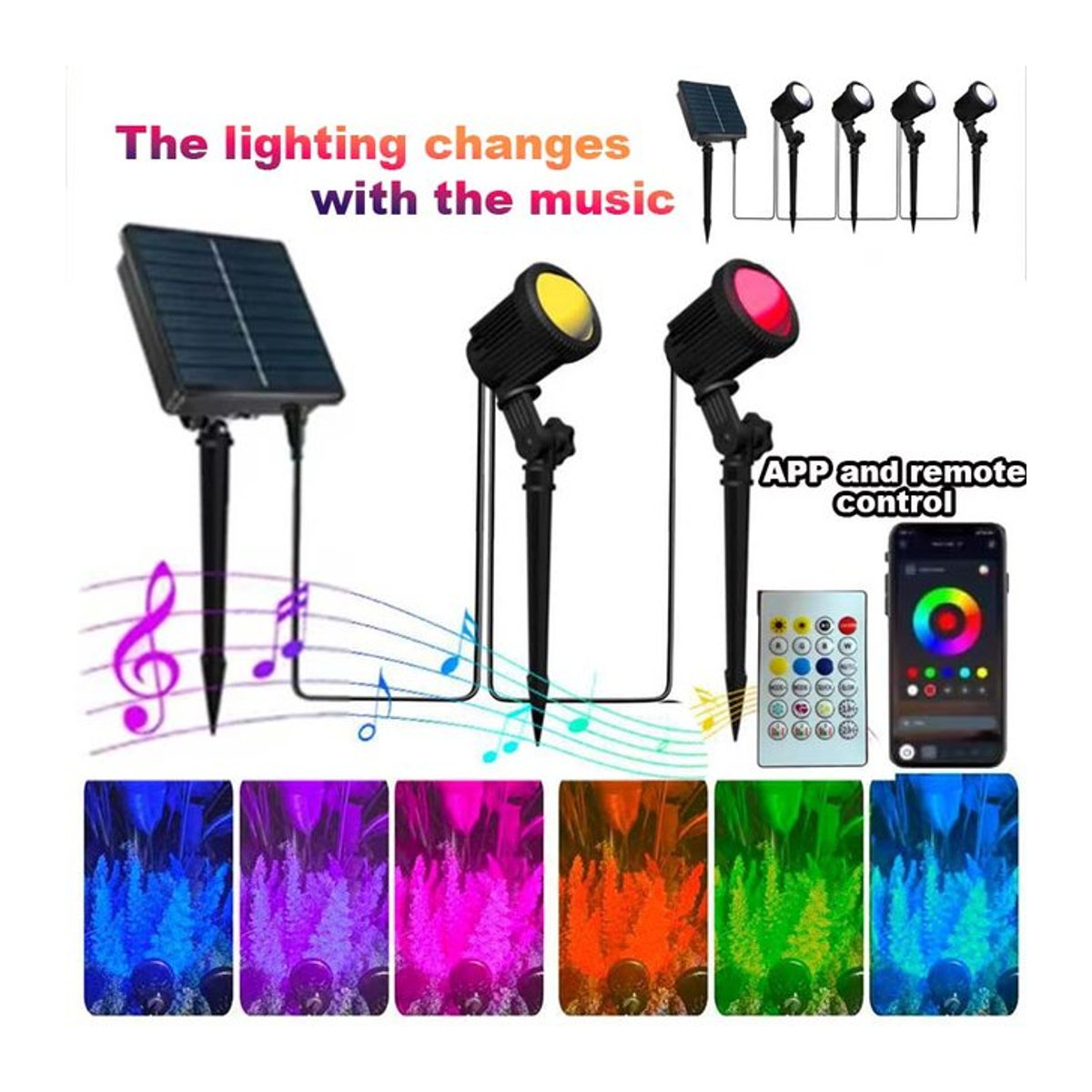 VENUSWING RGB Solar Außenstrahler Modern Schwarz mit Farbwechsel und LED für Garten und Terrasse - Bild 1