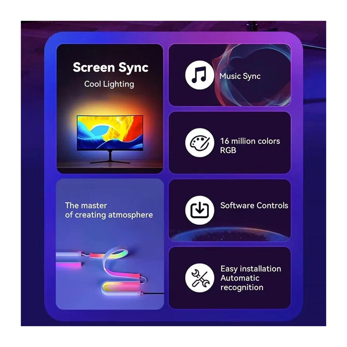 VENUSWING Smart Ambient RGB LED Streifen für PC Monitor zur Hintergrundbeleuchtung und Atmosphäre-Dekoration in Bunt - Bild 2
