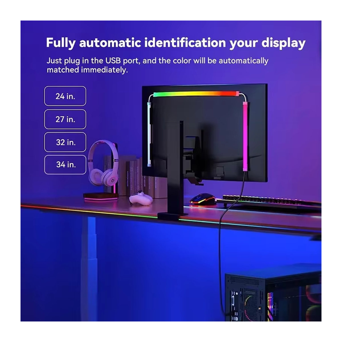 VENUSWING Smart Ambient RGB LED Streifen für PC Monitor zur Hintergrundbeleuchtung und Atmosphäre-Dekoration in Bunt - Bild 5