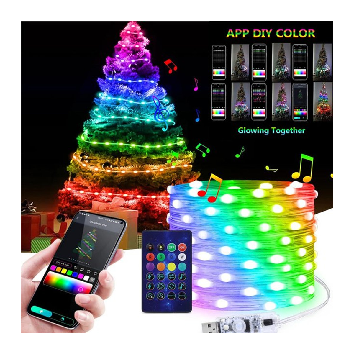 VENUSWING Smart LED RGBIC Lichterkette mit Bluetooth App-Steuerung und Musik-Modus, Wasserdicht, Bunt - Bild 1