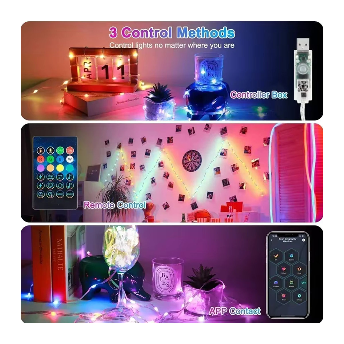 VENUSWING Smart LED RGBIC Lichterkette mit Bluetooth App-Steuerung und Musik-Modus, Wasserdicht, Bunt - Bild 3