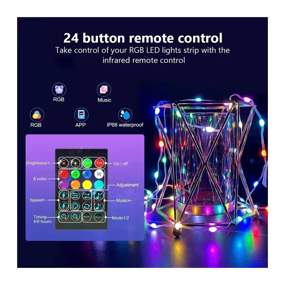VENUSWING Smart LED RGBIC Lichterkette mit Bluetooth App-Steuerung und Musik-Modus, Wasserdicht, Bunt - Bild 5