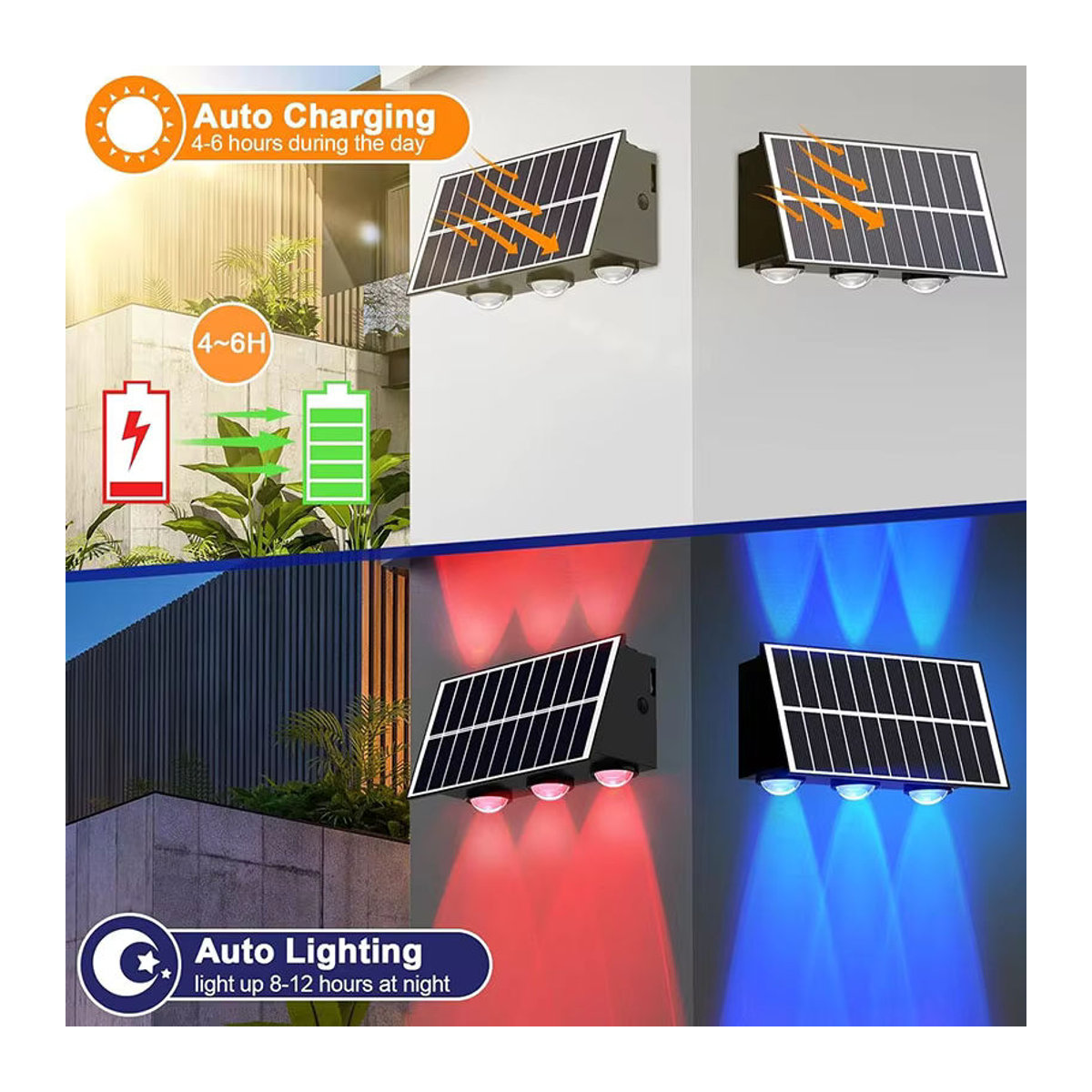 VENUSWING Solar-LED-Wandleuchte für den Außenbereich in Bunt, moderne wasserdichte Gartenleuchte für Balkon und Innenhof - Bild 3