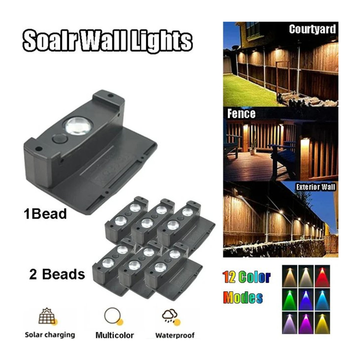 VENUSWING Solar LED Wandleuchte IP65 wasserdicht Schwarz Modern Outdoor-Beleuchtung für Garten Balkon und Veranda - Bild 1