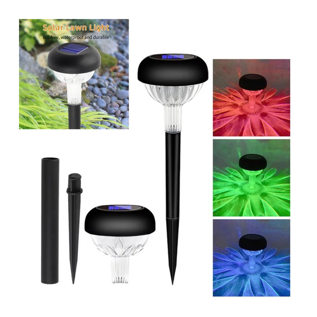 VENUSWING Solar-LED-Wegeleuchte in Schwarz, moderne Gartenlampe für den Außenbereich, wasserdicht und dekorativ - Bild 1
